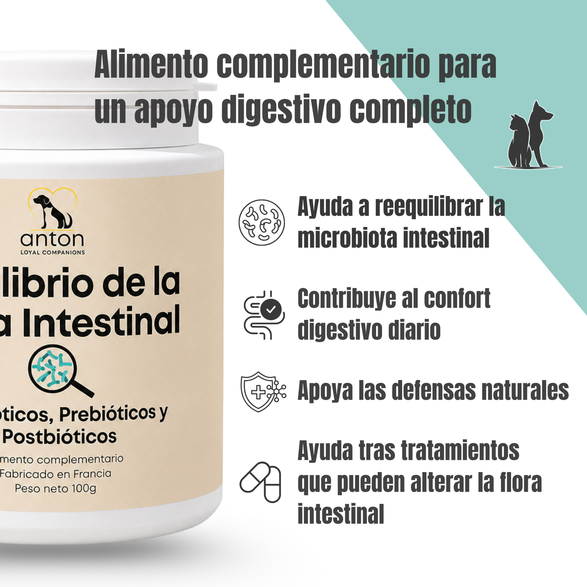 Flora intestinal para perros y gatos – Prebióticos y postbióticos – 100 g_3