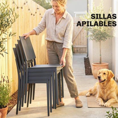 Conjunto De Jardín Outsunny Metal, Pp Gris Oscuro 141.5x70.5x74.5 Cm_5