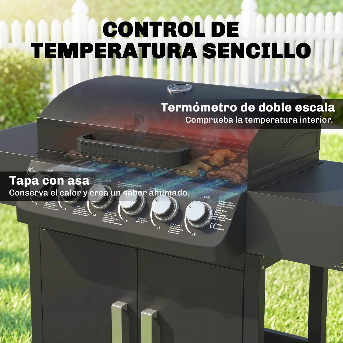 Barbacoa De Gas Outsunny Metal, Acero Inoxidable Negro 135x51x101 Cm_5