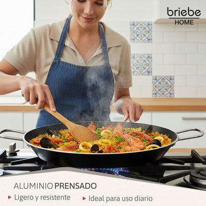 Briebe Paellera Inducción 38cm, 7-8 Raciones, Aluminio Prensado, Antiadherente Sin Pfoa, 3mm Espesor, Zafrán, Negro_2