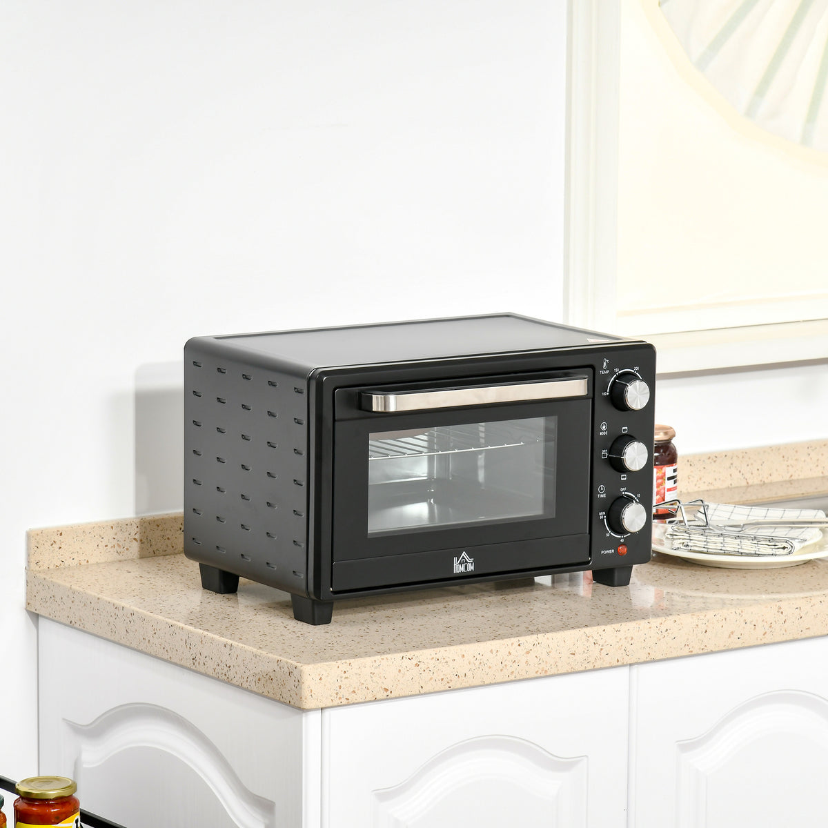 Horno Eléctrico Homcom Metal, Vidrio Templado Negro 46x38.5x29 Cm_1