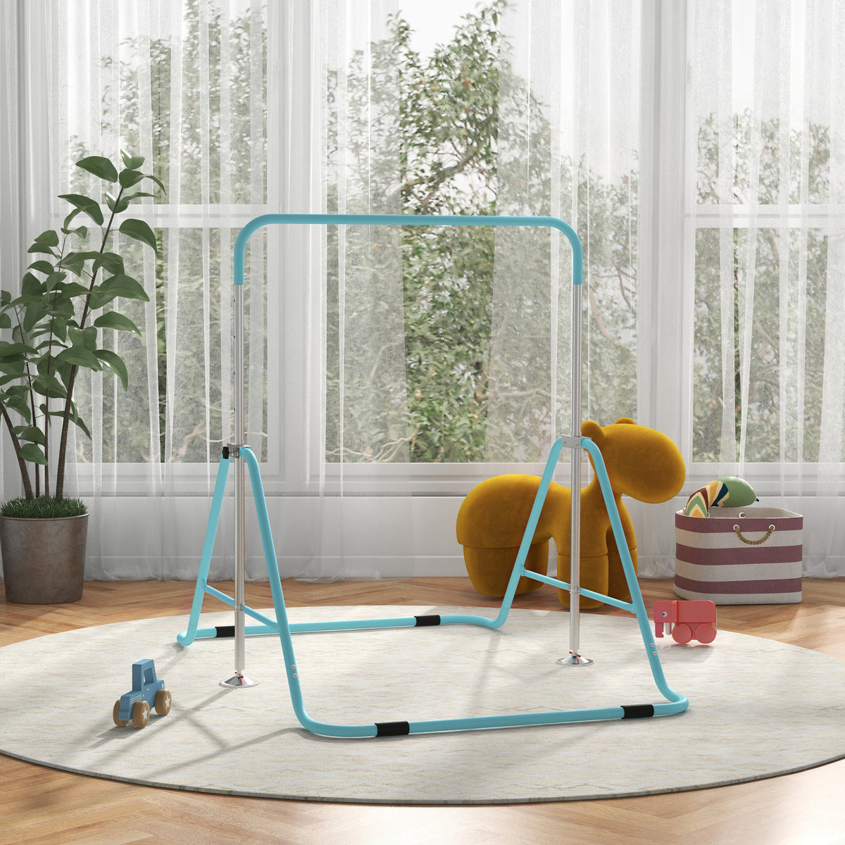 Homcom Barra De Gimnasia Artística Plegable Altura Ajustable Verde_1