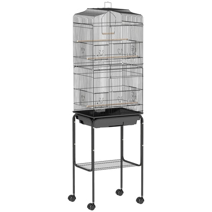 Jaula Para Pájaros Con Ruedas Pawhut 46,5x36x157 Cm Negro_0