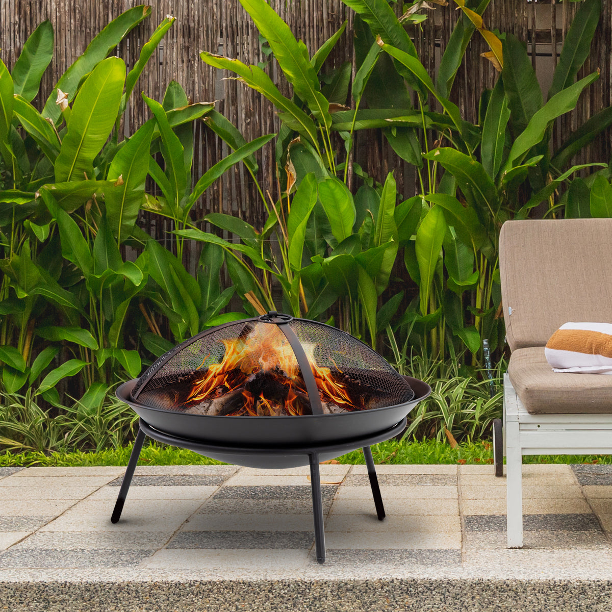 Brasero Exterior Para Jardín De Metal Outsunny 47x47x33 Cm Negro_1
