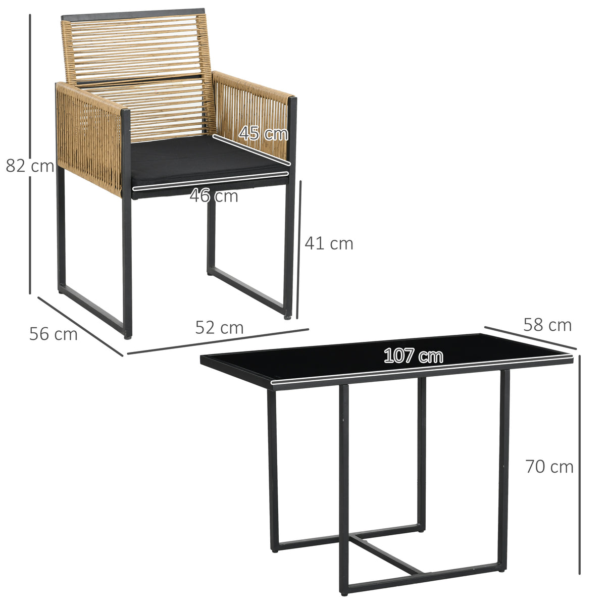 Muebles De Jardín Outsunny Acero, Pe Natural Y Negro 107x58x70 Cm_2