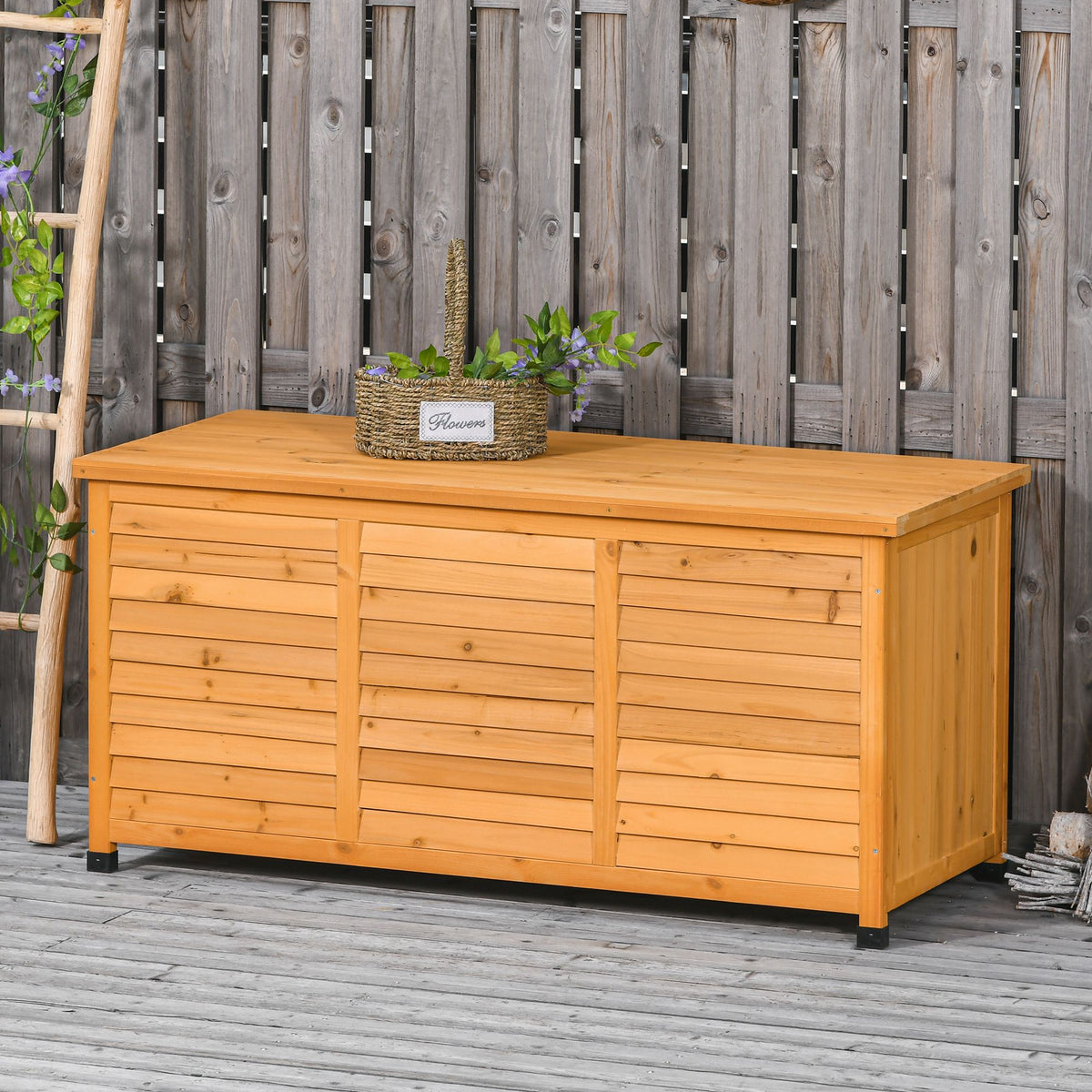 Baúl De Almacenaje Outsunny Madera De Abeto Madera Natural 127x56x60 Cm_1