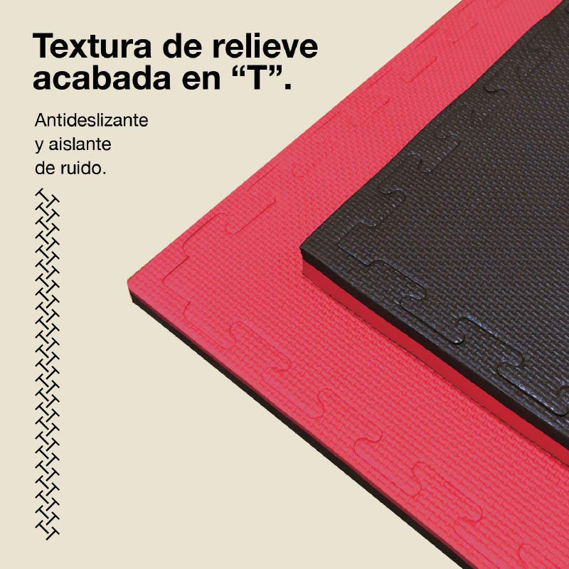 Tatami Puzzle 2,5cm 100x100cm, Pack 4 Unidades – Superficie T Negro/rojo Jowy_3