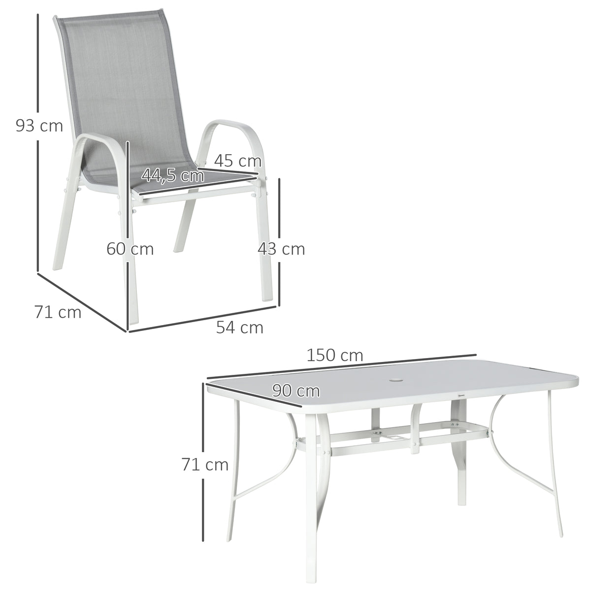 Muebles De Jardín Outsunny Metal, Textilene Gris Claro 150x90x71 Cm_2