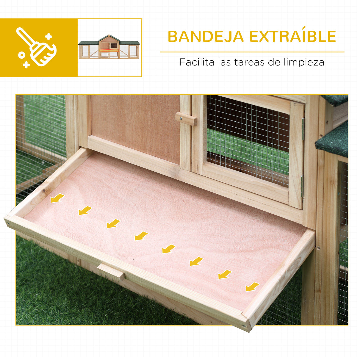 Conejera Exterior Madera 2-4 Conejos Pawhut 210x45,5x84,5 Cm Natural_5