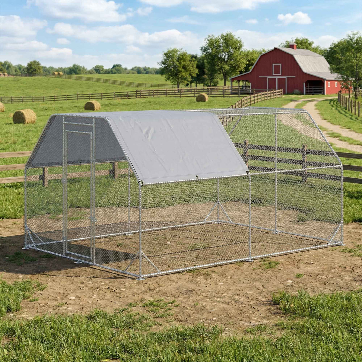 Gallinero Exterior Pawhut Acero Galvanizado Plata 280x380x195 Cm_1