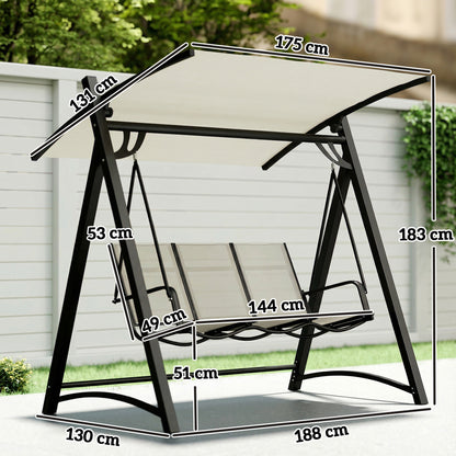 Columpio De Jardín Outsunny Metal, Textilene Crema 188x130x183 Cm_2