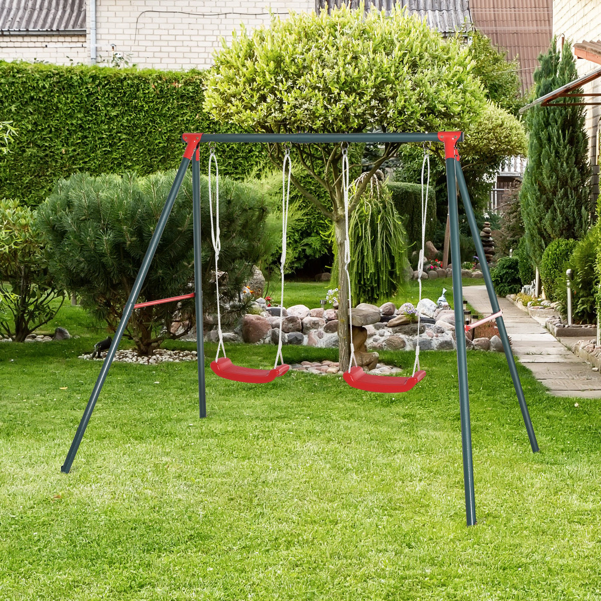 Columpio Doble Para Niños Outsunny Multicolor 220x160x180 Cm_1