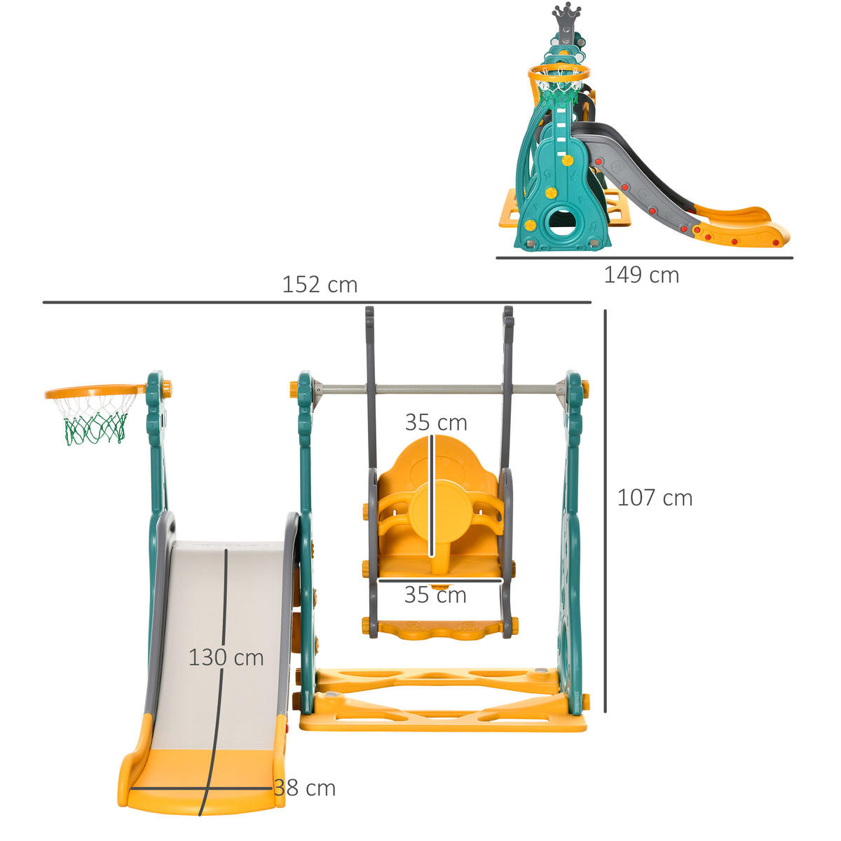 Columpio Tobogán Para Niños Homcom Hdpe, Pp Multicolor 152x149x107 Cm_2