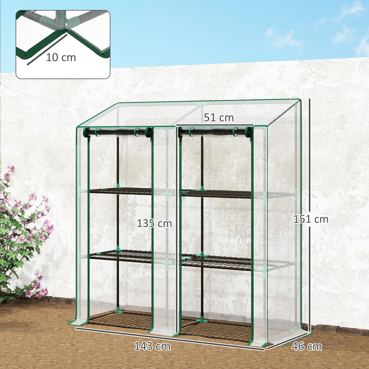 Invernadero De Jardín Outsunny Acero, Pe Transparente 143x46x151 Cm_2