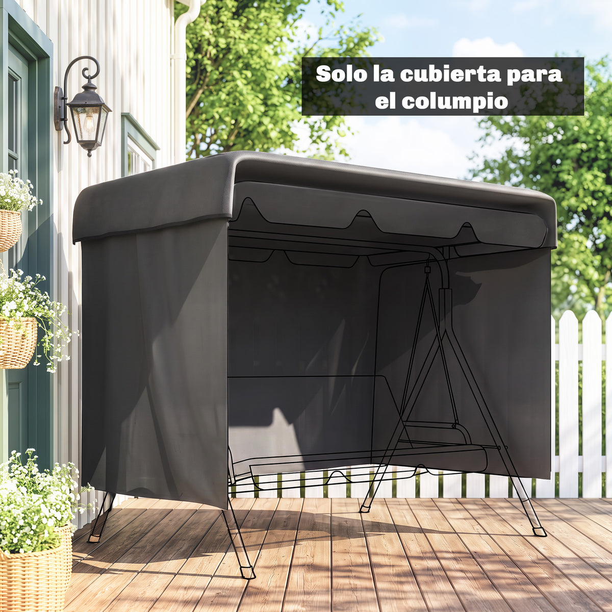Funda Para Columpio Outsunny Pe Gris Oscuro 215x155x150 Cm_4