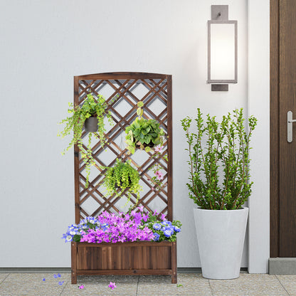 Jardinera Con Enrejado De Madera Outsunny 60x30x122,5 Cm Marrón_1