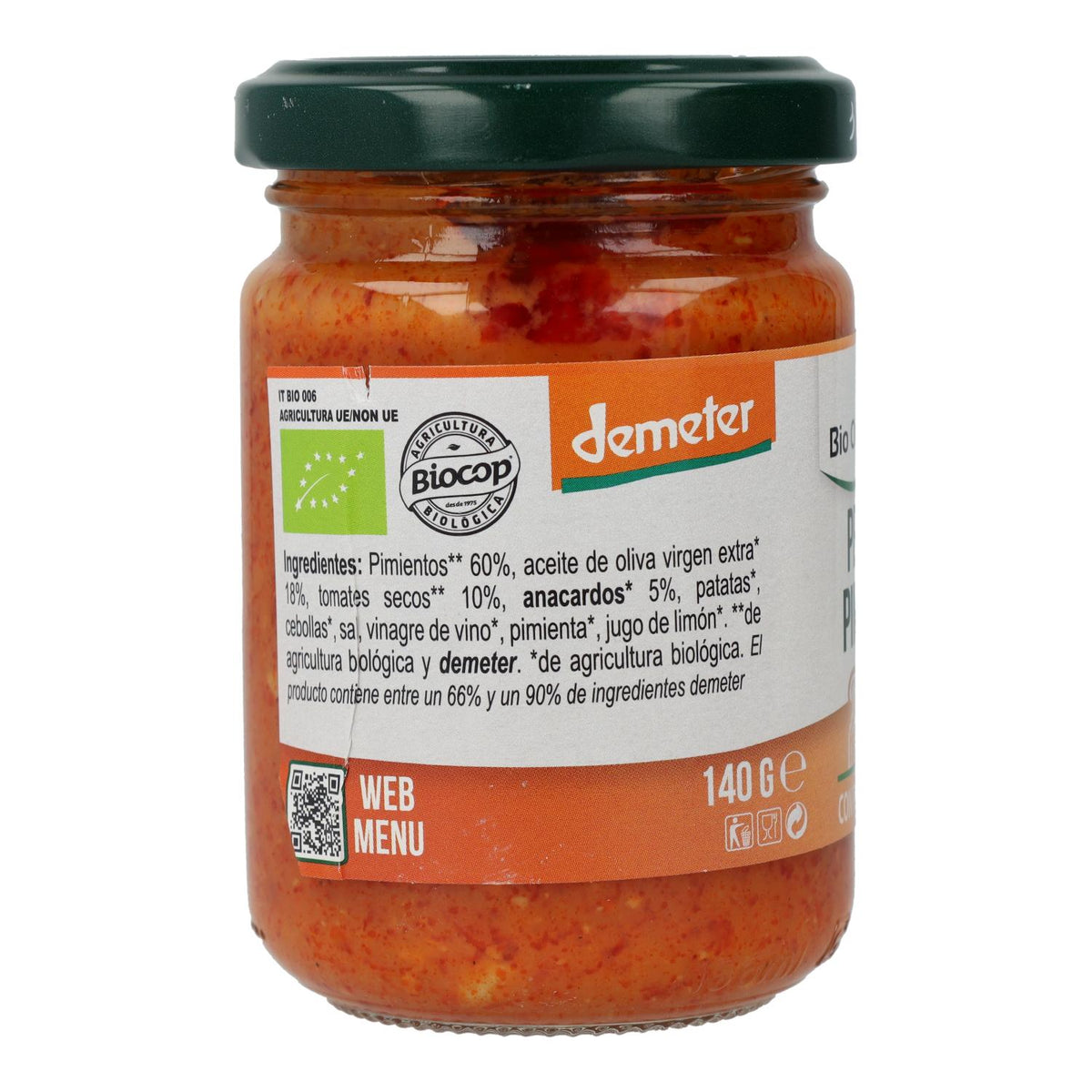 Pesto de Pimientos Vegano Bio Organica Italia 140 gr