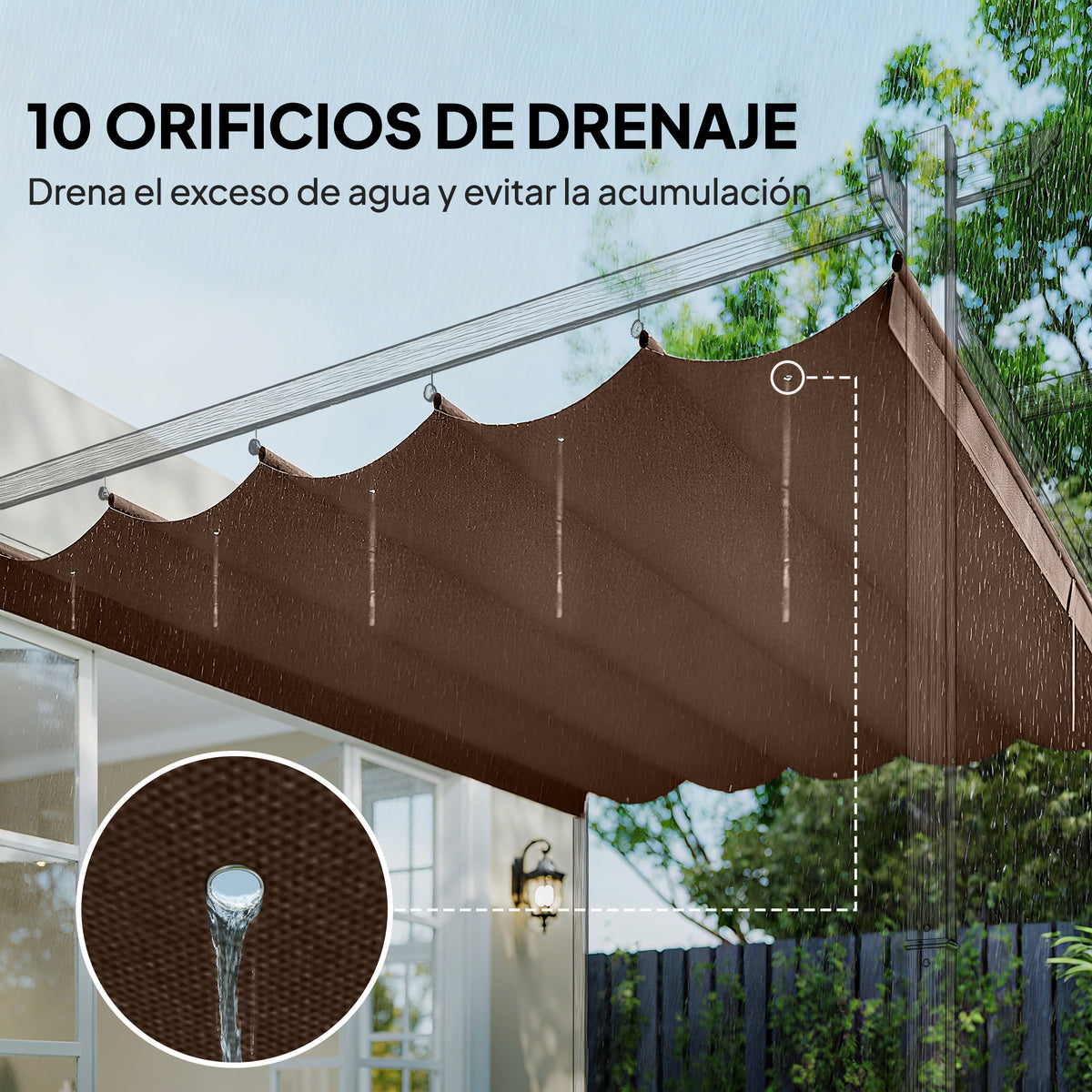 Cubierta Para Pérgola Outsunny Tela Poliéster Café 250x255x6 Cm_5