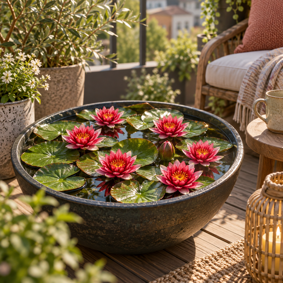 Nenúfar Enano Rojo - Nymphaea Pygmaea - 1x Nenúfar Multiflor Con Cesta_3