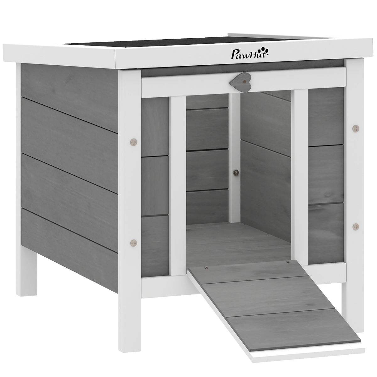 Conejera De Madera Exterior Techo Abatible Pawhut 42x51x43 Cm Gris_0