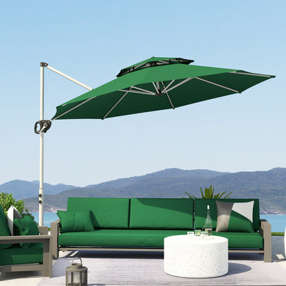 Sombrilla Excéntrica Outsunny Poliéster, Metal Verde Oscuro 292x292x247 Cm_4