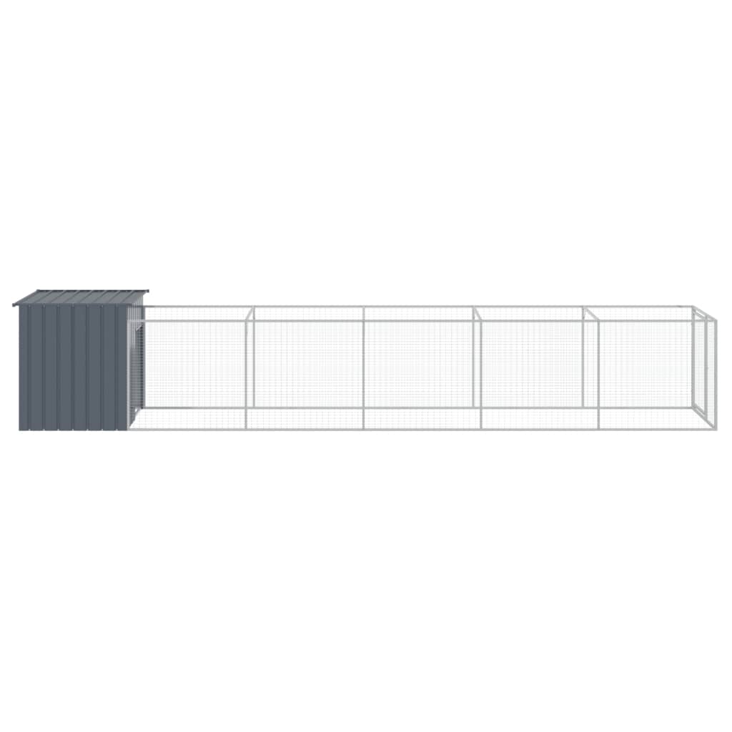 Caseta Perros Con Corral Acero Galvanizado Gris 110x609x110 Cm_3