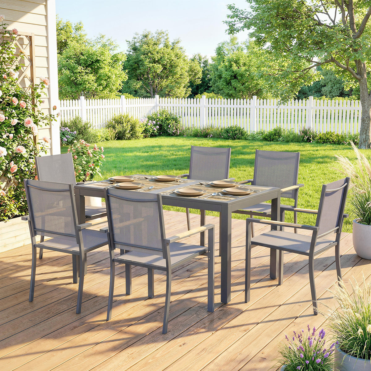 Conjunto De Jardín Outsunny Acero Galvanizado, Textilene Gris Oscuro 140x80x72 Cm_1