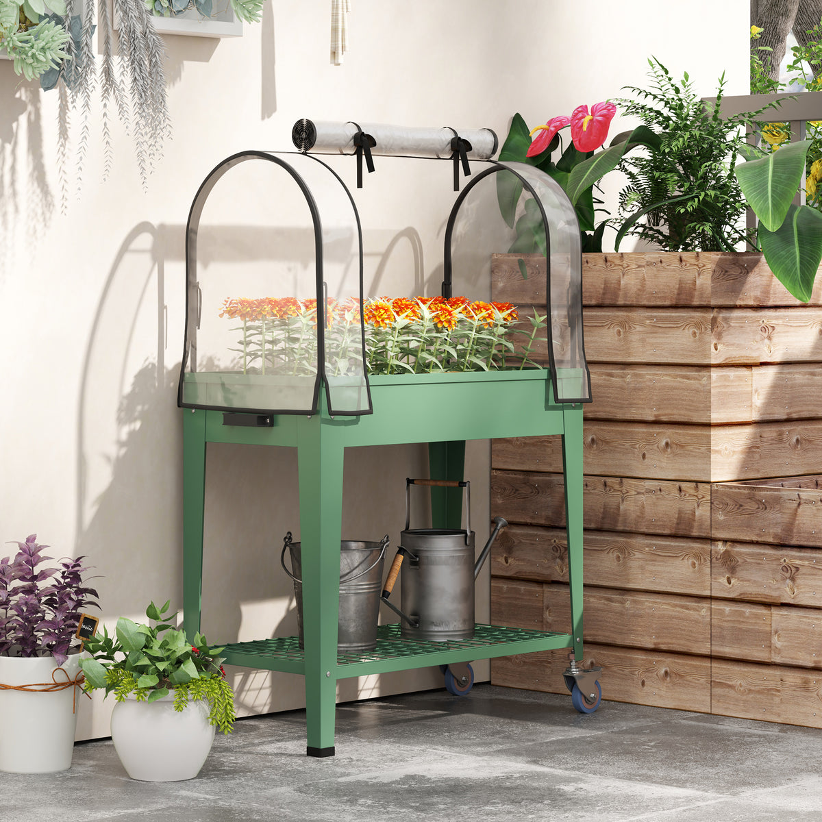 Mesa De Cultivo Outsunny Metal, Plástico Verde 80x40x120 Cm_3
