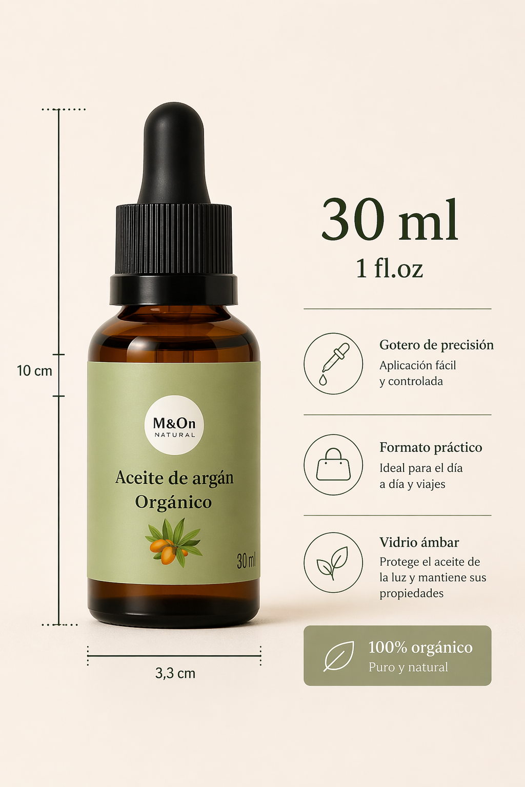 Aceite de Argán Puro 30 ml | Nutre, Repara e Hidrata Piel y Cabello | M&On Naturals_2