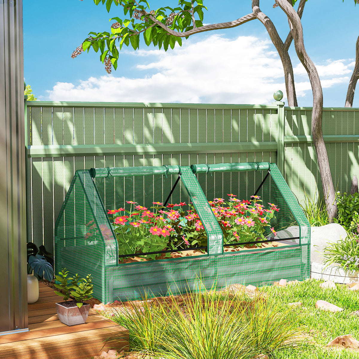 Jardinera Con Invernadero Outsunny Acero Galvanizado, Pe Verde Y Gris 185x95x92 Cm_4