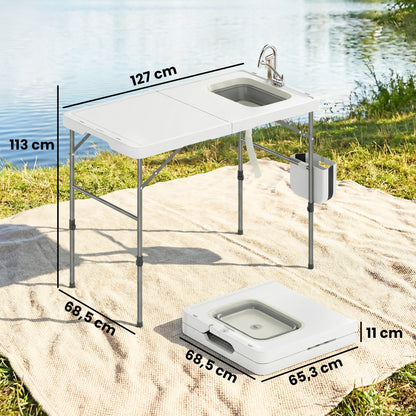 Mesa Limpieza Pescado Outsunny Hdpe, Metal Blanco 127x68.5x113 Cm_2