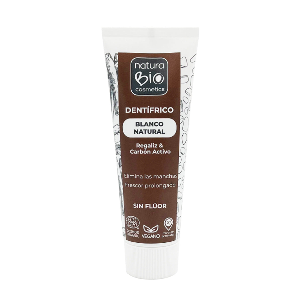 Pasta de Dientes Blanco Natural con Regaliz & Carbón Activo Sin Flúor, NaturaBIO Cosmetics, 75 ml