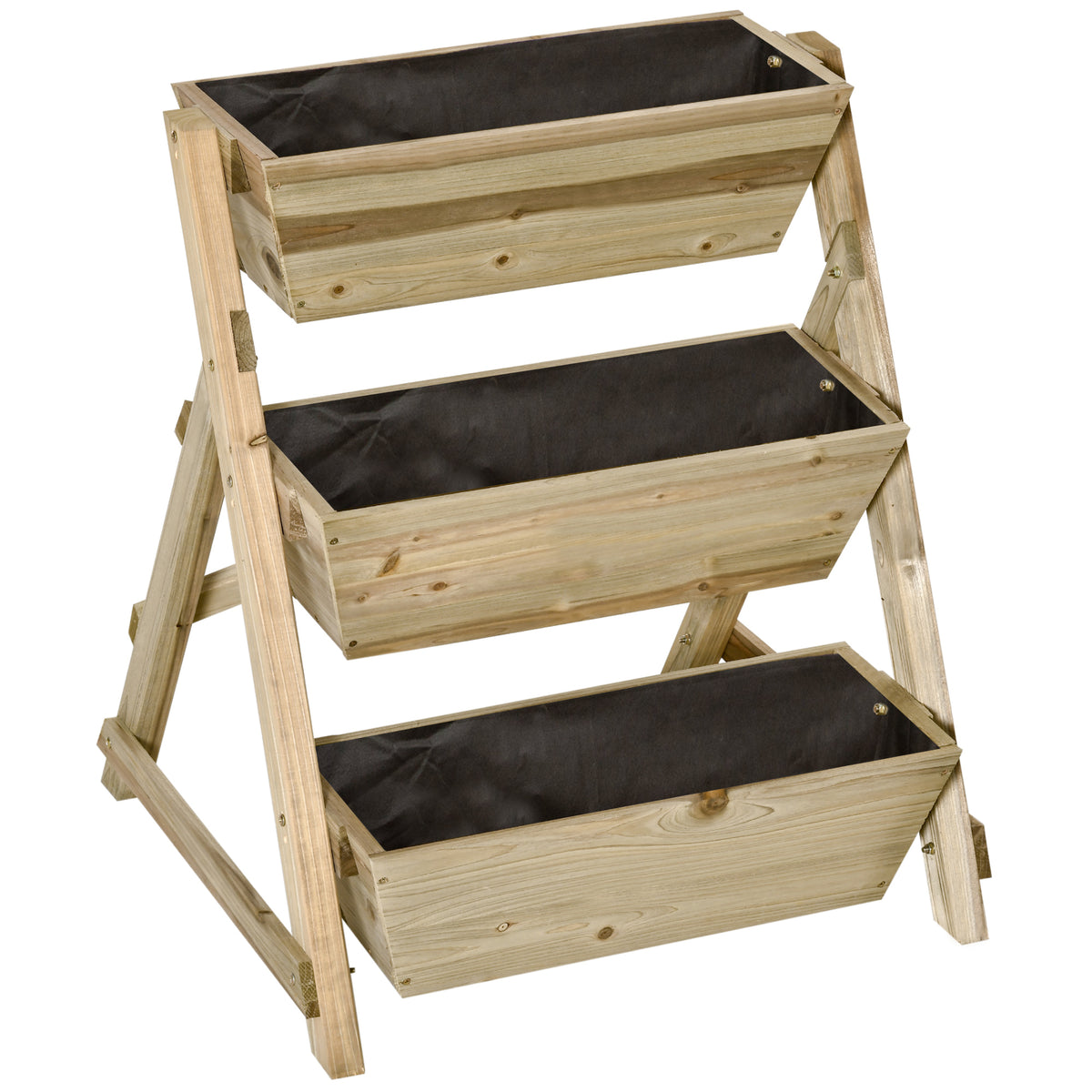 Jardinera De Escalera 3 Pisos De Madera Outsunny 71x61x77 Cm Natural_0