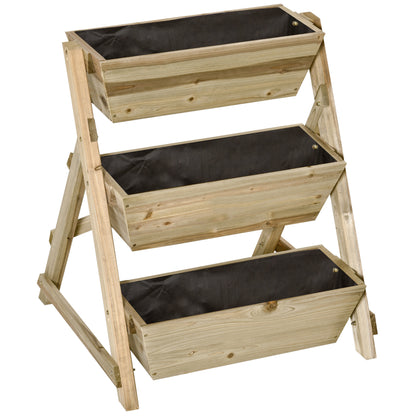 Jardinera De Escalera 3 Pisos De Madera Outsunny 71x61x77 Cm Natural_0