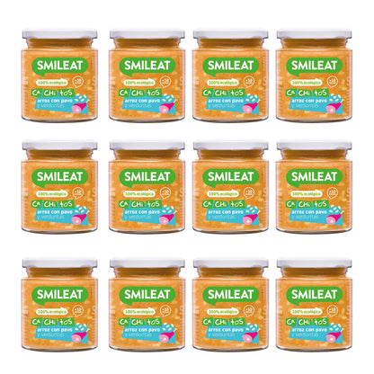 Pack 12x Tarrito Arroz con pavo y verduras Ecológico CA CHI TOS Smileat, 230g