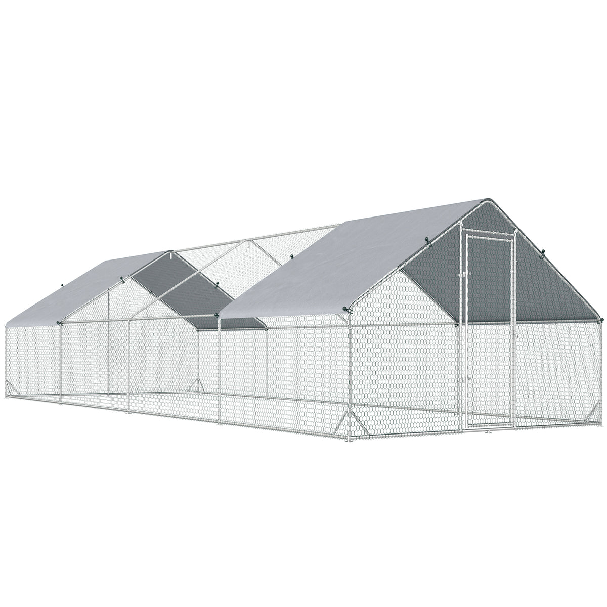 Gallinero De Exterior Acero Galvanizado Con Techo Pawhut 3x8x2 M Plata_0