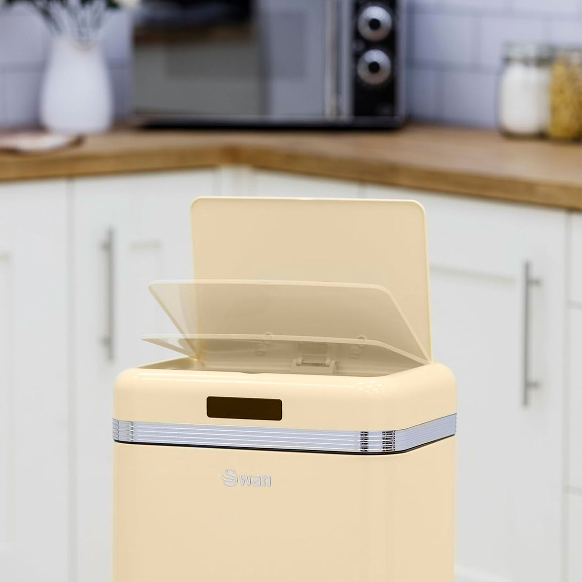 Swan Cubo De Basura Cocina Automático, Sensor De Movimiento, 45l, Metálico, Papelera Reciclaje, Swka4500cneu, Crema_1