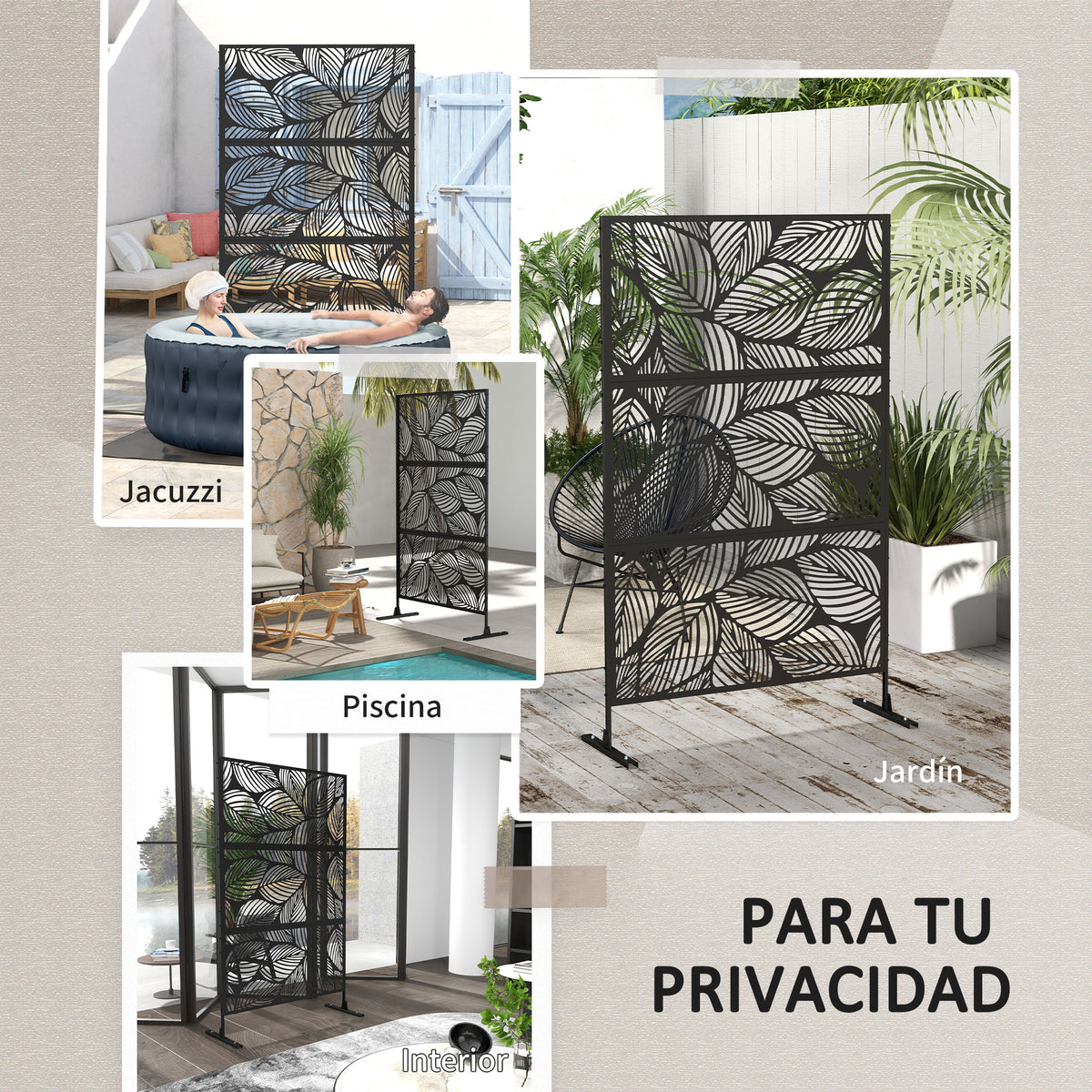 Biombo Exterior Outsunny Acero Negro 122x45x198 Cm_5