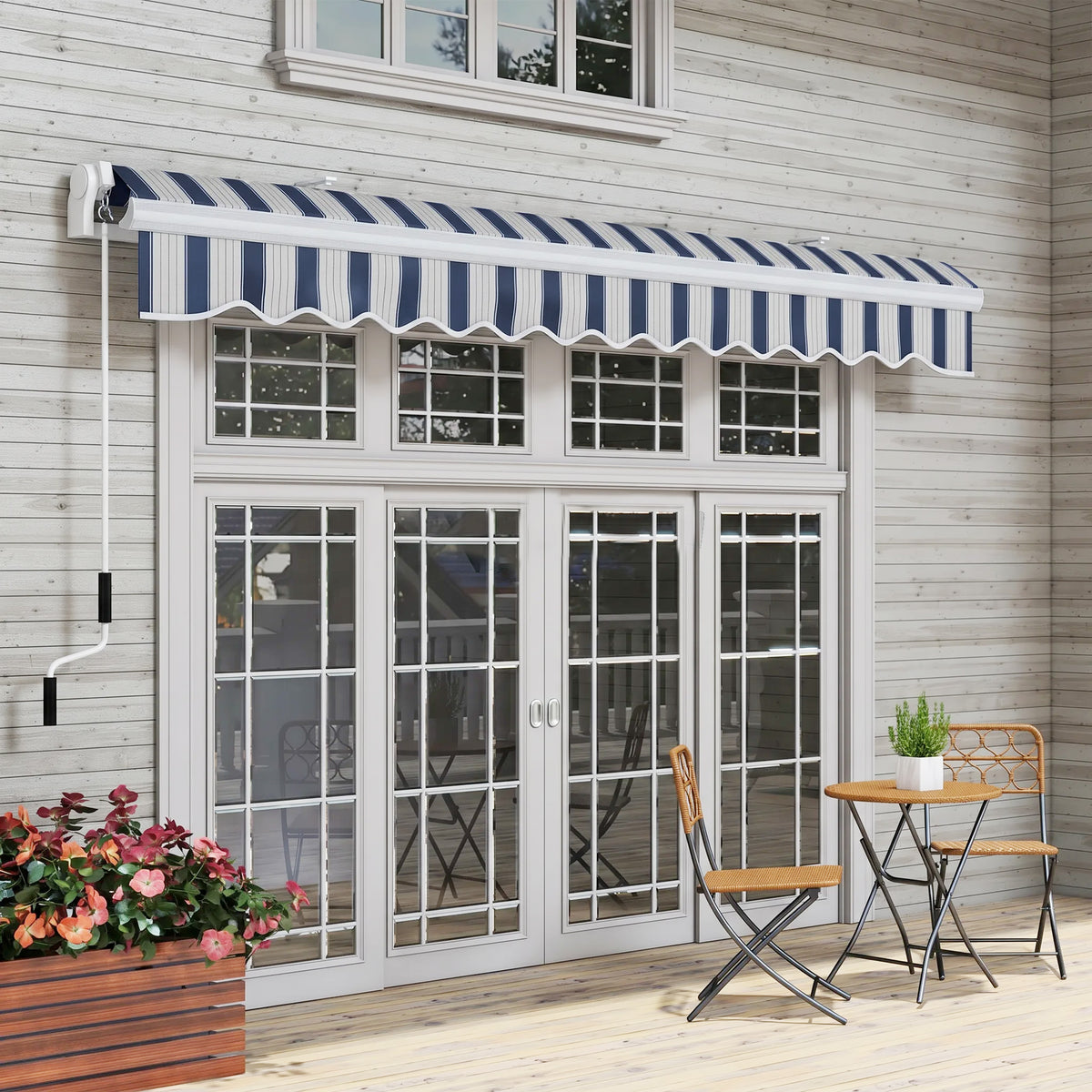 Toldo Manual Retráctil Outsunny Aluminio, Poliéster Azul Y Blanco 395x245x151.5 Cm_3