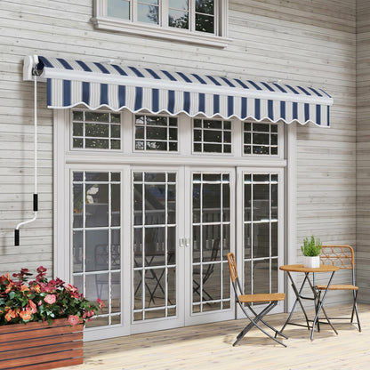 Toldo Manual Retráctil Outsunny Aluminio, Poliéster Azul Y Blanco 395x245x151.5 Cm_3