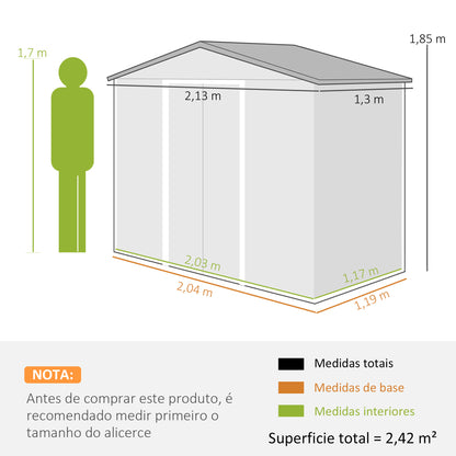 Caseta De Jardín Con 2 Puertas Correderas Outsunny Gris 213x130x185 Cm_2