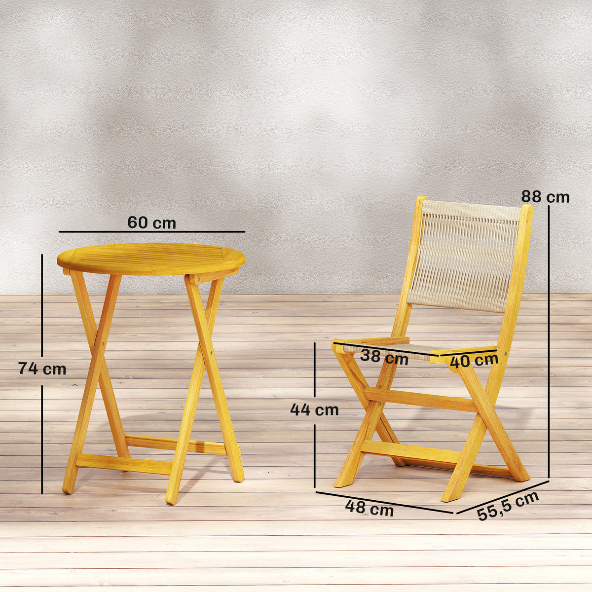 Conjunto De Bistró Outsunny Madera De Acacia, Pp Madera Natural 48x55.5x88 Cm_2