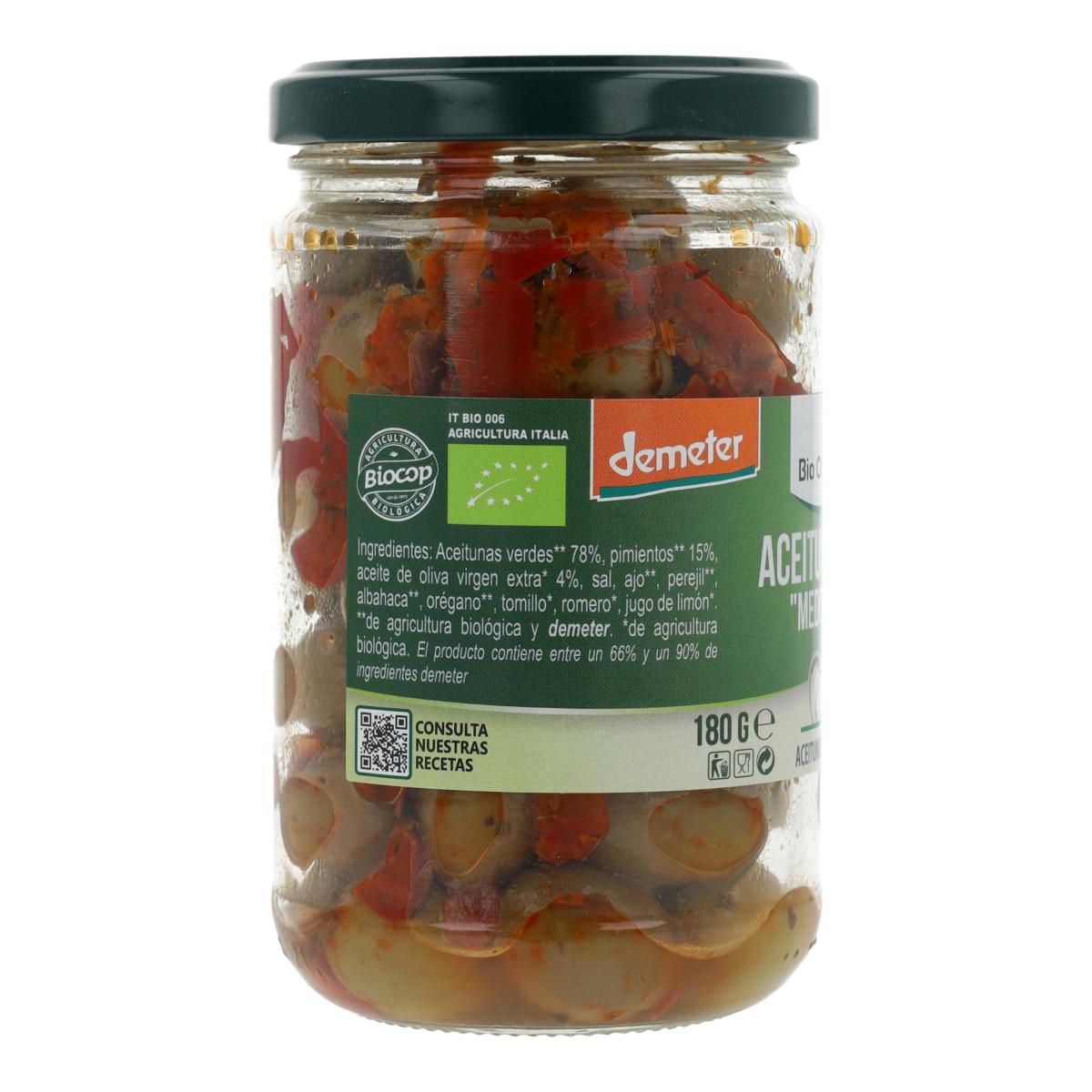 Aceitunas Verdes con aliño mediterráneo Bio Organica Italia 180 gr