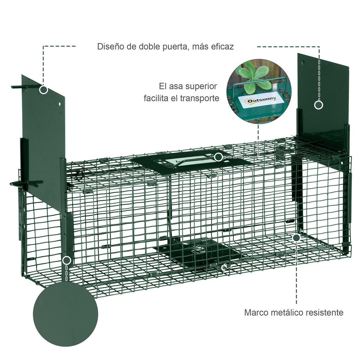 Trampa Para Animales Outsunny Acero Verde 60x18x20 Cm_5