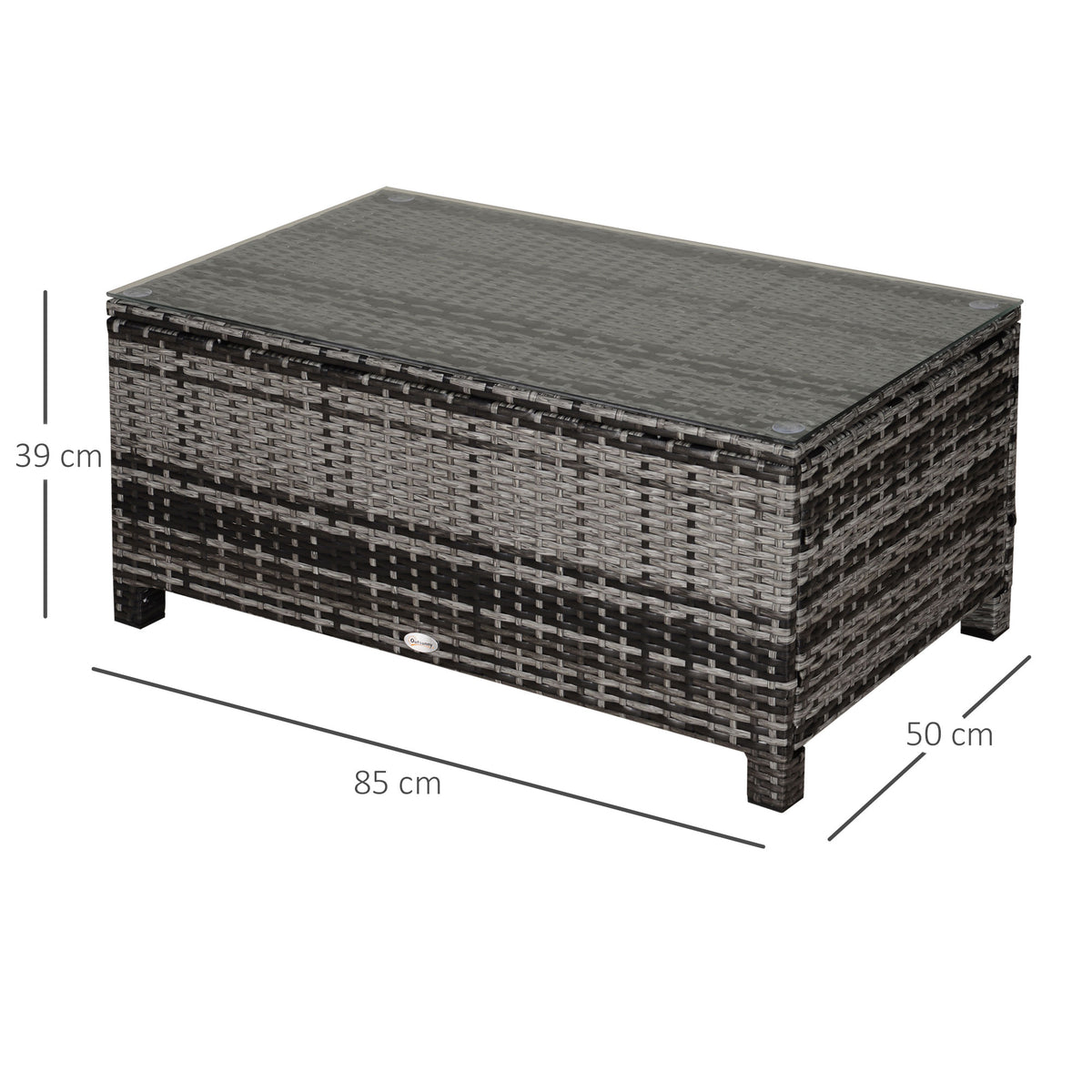 Mesa De Jardín Outsunny Ratán Pe, Metal Galvanizado Gris 85x50x39 Cm_2