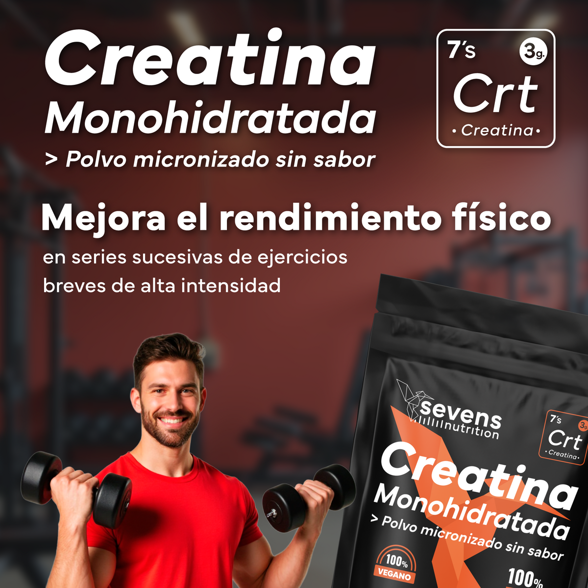 Pack 2x Creatina Monohidratada Sevens Nutrition. Más Fuerza, Energía Y Resistencia._1