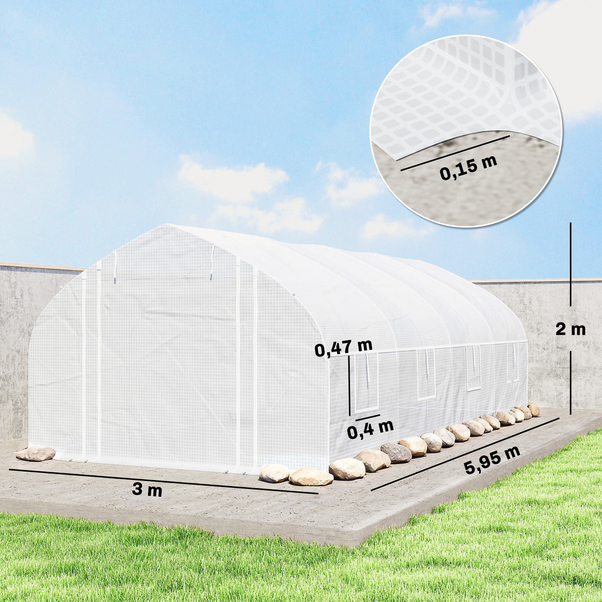 Invernadero De Túnel Outsunny Pe, Acero Galvanizado Blanco 595x300x200 Cm_2