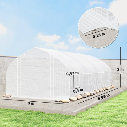 Invernadero De Túnel Outsunny Pe, Acero Galvanizado Blanco 595x300x200 Cm_2