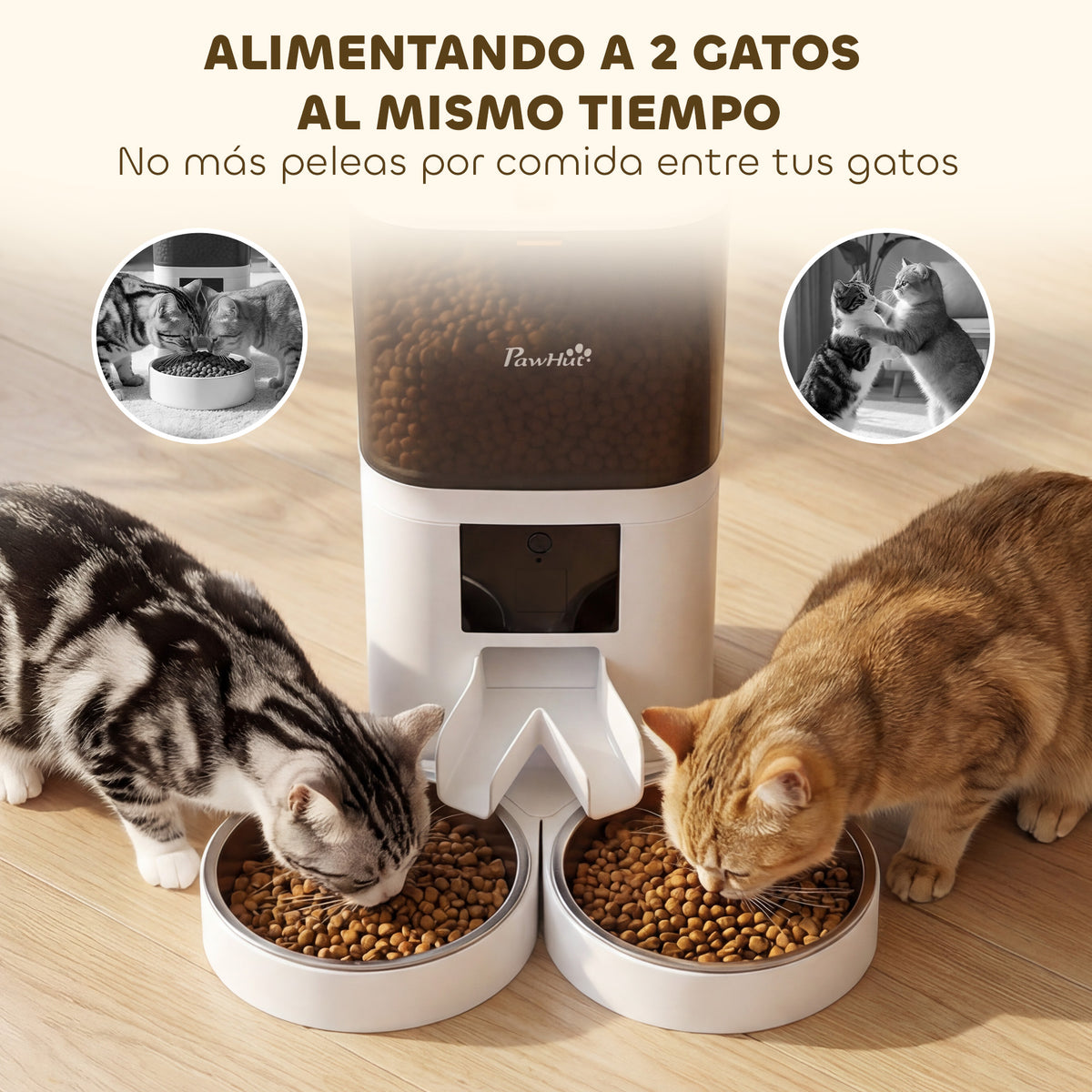 Comedero Automático Mascotas Pawhut Abs, Acero Inoxidable Blanco 37x36x35 Cm_5