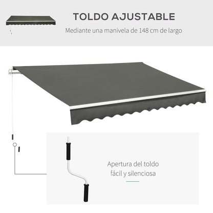Toldo Manual Retráctil Outsunny Poliéster Gris 350x250 Cm_5